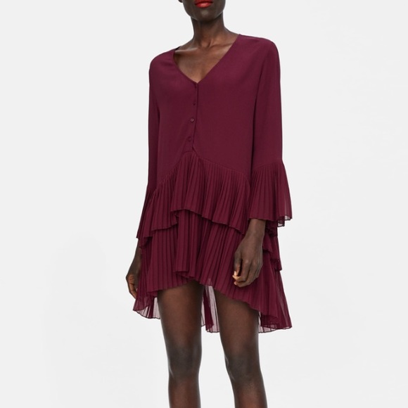 Zara | Tops | Zara Burgundy Pleated Blouse | Poshmark